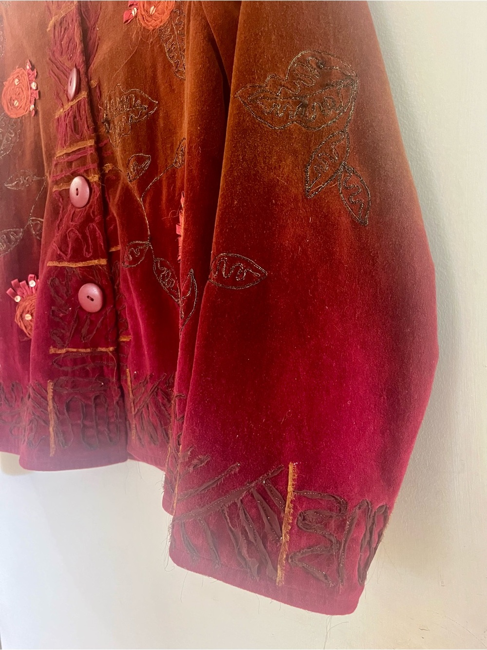 Elementz Red Velvet Embroidered Button Jacket - Picture 5 of 5